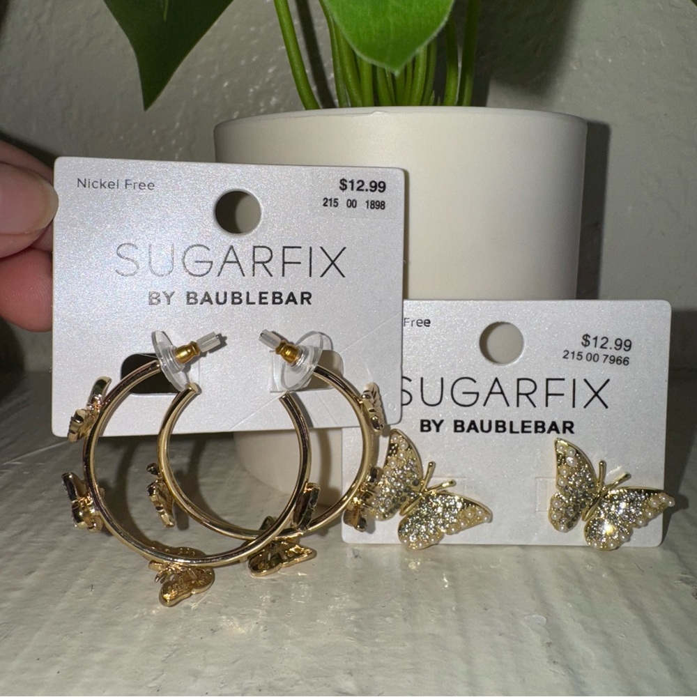 Set of 2 Butterfly Earrings Sugarfix by Baublebar Hoops & Studded Nickle Free